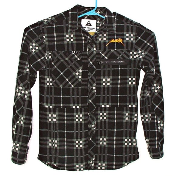 NEFF Mens Engine Soft Polar Flannel Fleece Button Up Shirt Elbow Patches Size M - Picture 1 of 12